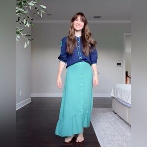 Sonmer $160 Florence Linen Skirt Teal